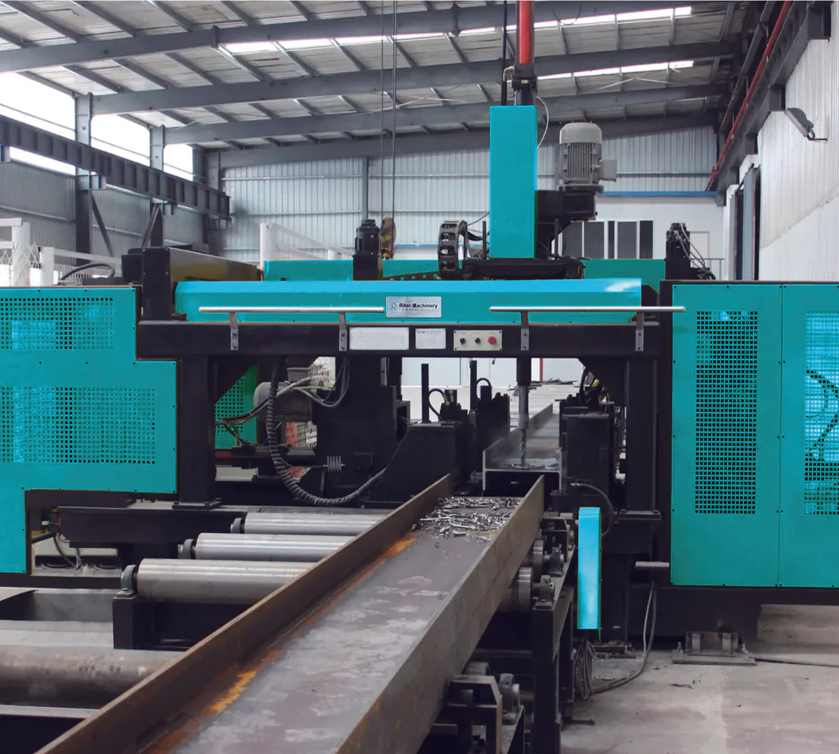 CNC beam drilling line for H-beam and I-beam structural steel processing