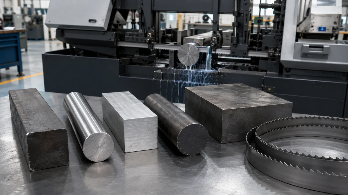 Band saw cutting different metal material types