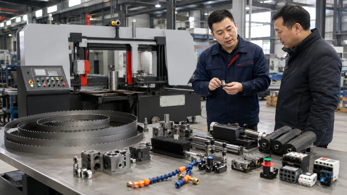Band saw spare parts and blade support