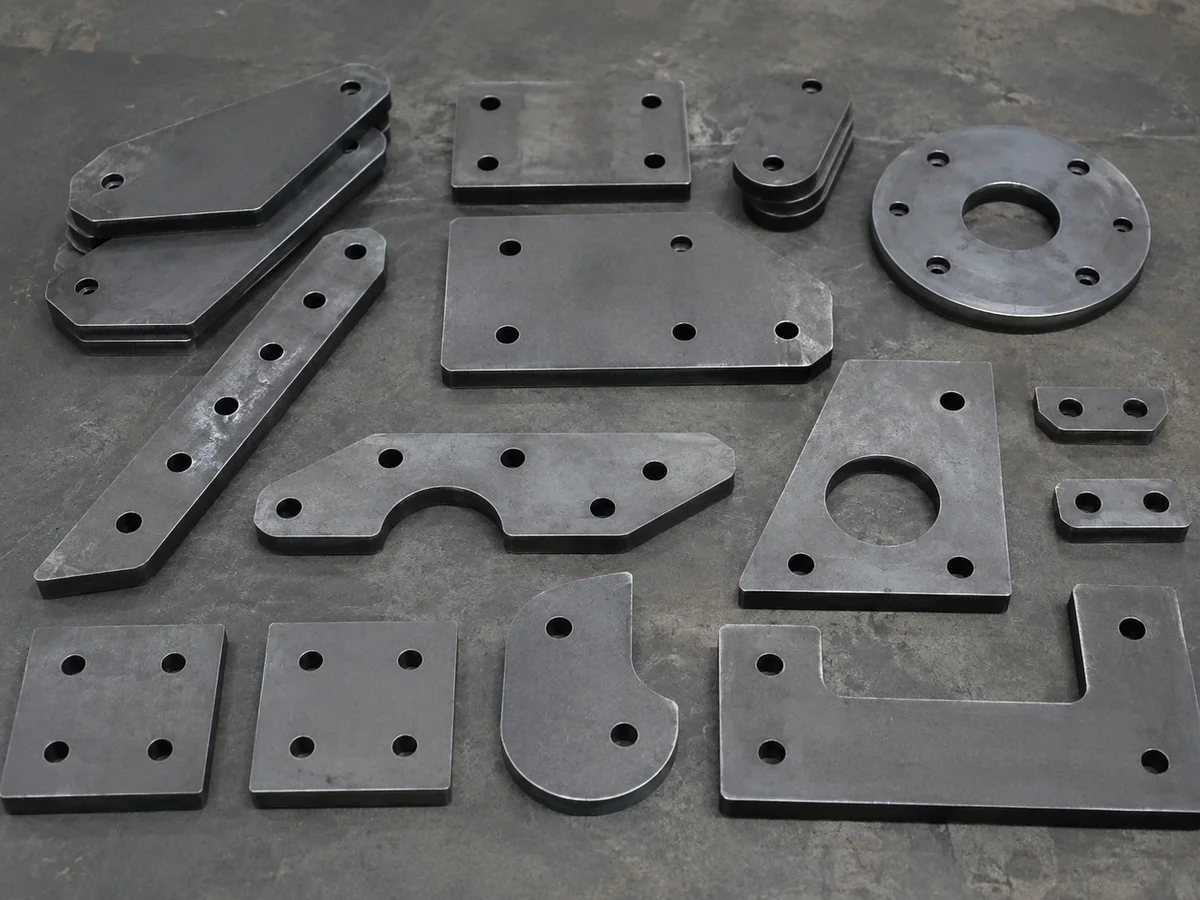 Flat steel connection plates for transmission towers and steel structures