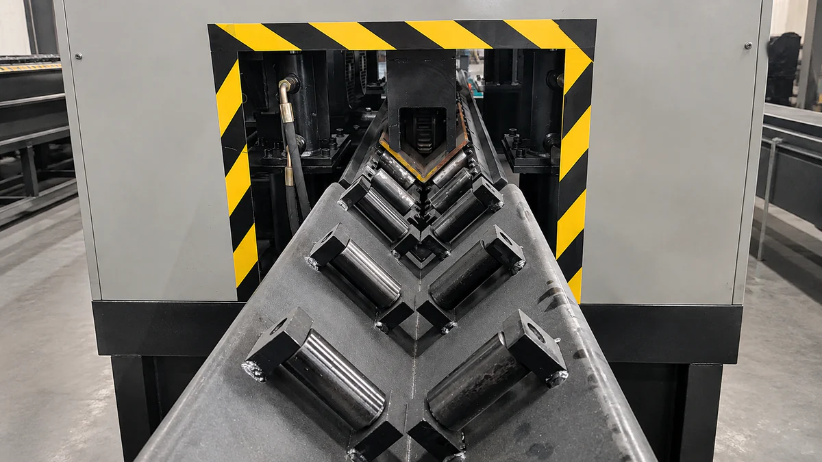Continuous feeding of long angle steel members