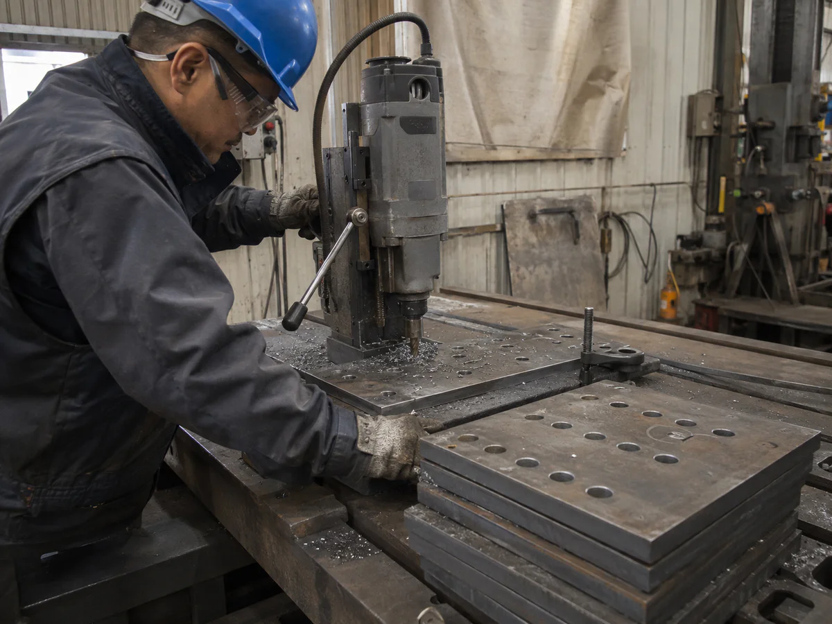 Drilling plate holes one at a time
