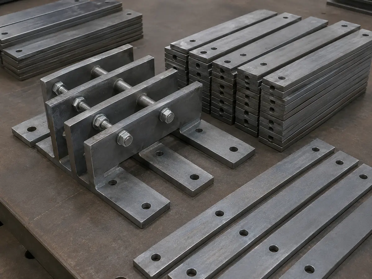 Flat steel bar assemblies prepared for welding, bolting or galvanizing