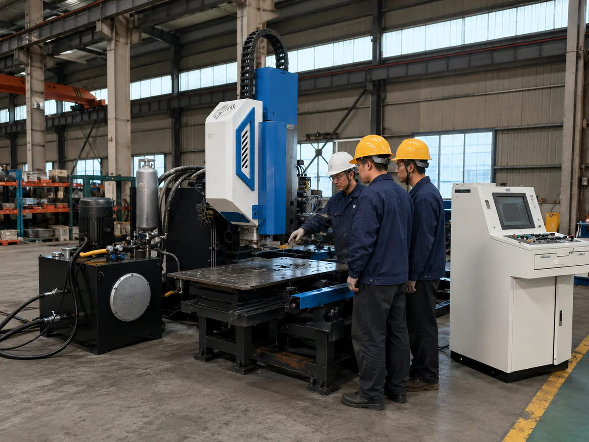 Operator training on the plate punching machine