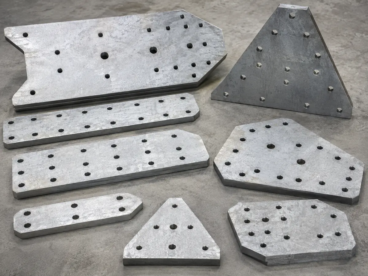 Transmission tower plates with repeated hole patterns
