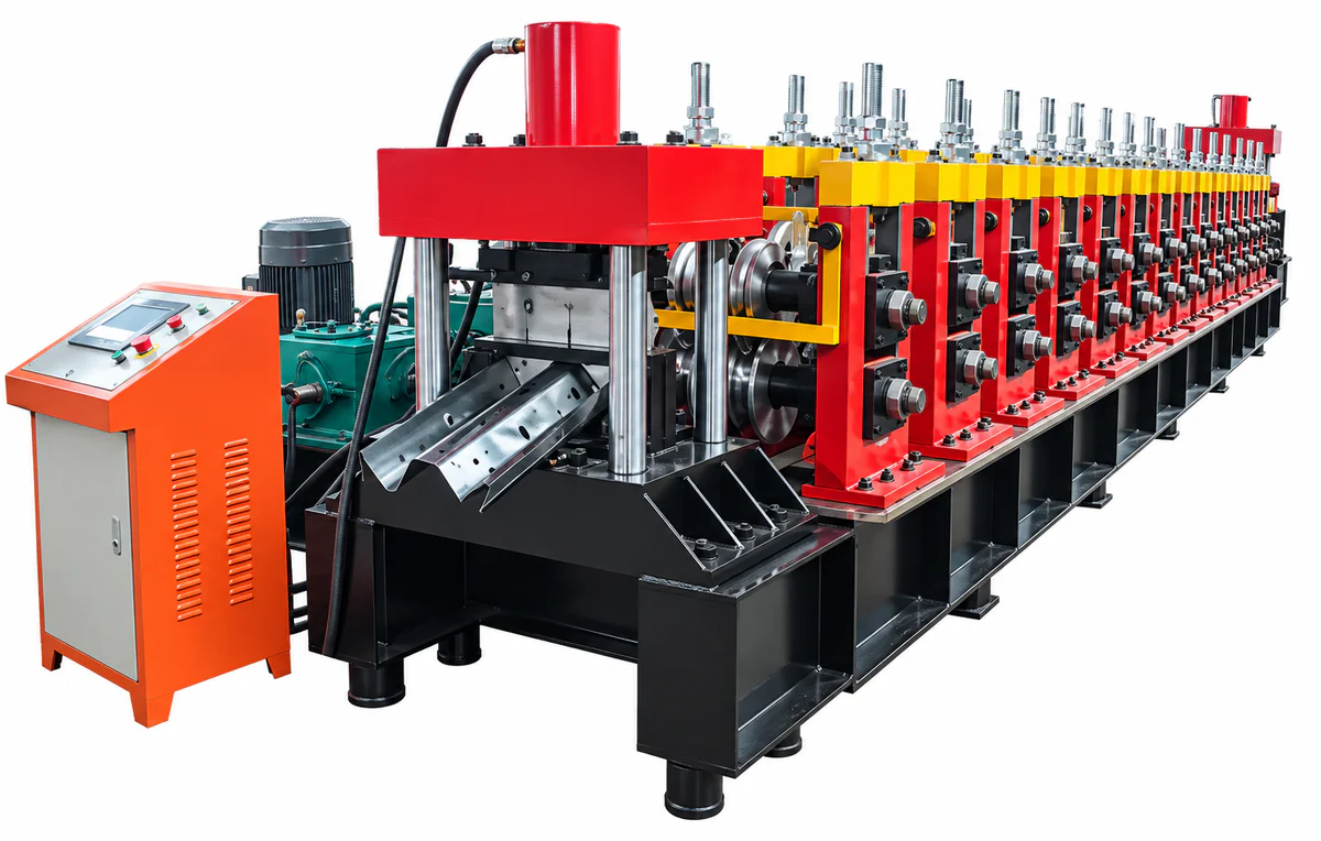 Highway guardrail roll forming line