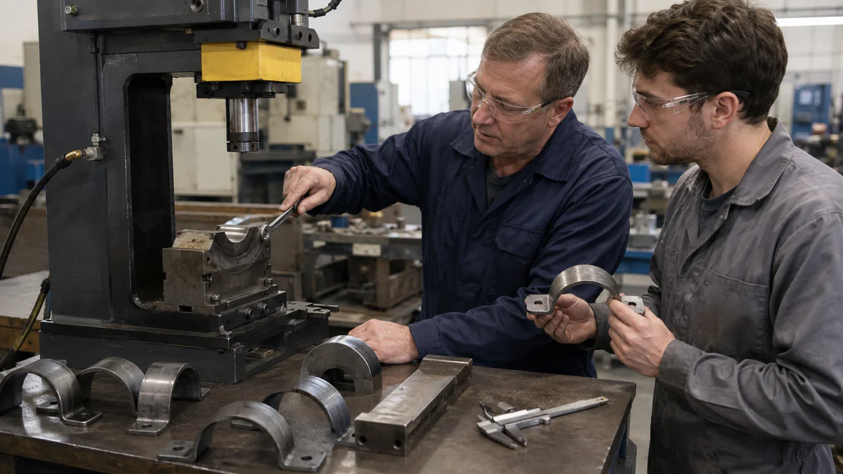 Skilled operator setting up a forming machine
